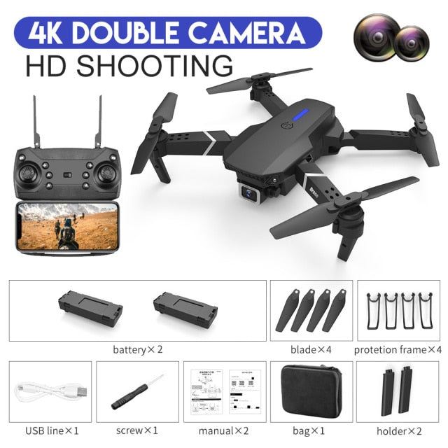 2021 New Quadcopter E88 Pro WIFI FPV Drone With Wide Angle HD 4K 1080P Camera Height Hold RC Foldable Quadcopter Dron Gift Toy